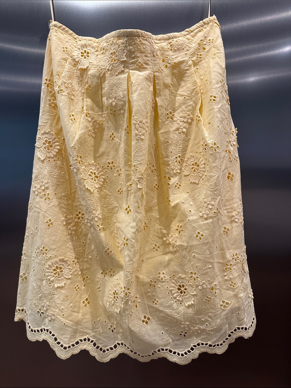 Gameday Yellow Floral Eyelet Strapless Mini Dress